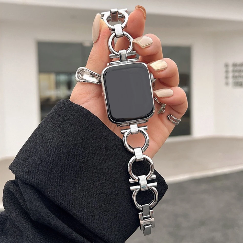 애플 워치 Uitra 8 7 용 메탈 스트랩, 패션 서클 체인 시계 밴드, iWatch 시리즈 6 5 SE 4 3 용, 49mm, 45mm, 44mm, 42mm, 40mm, 38mm