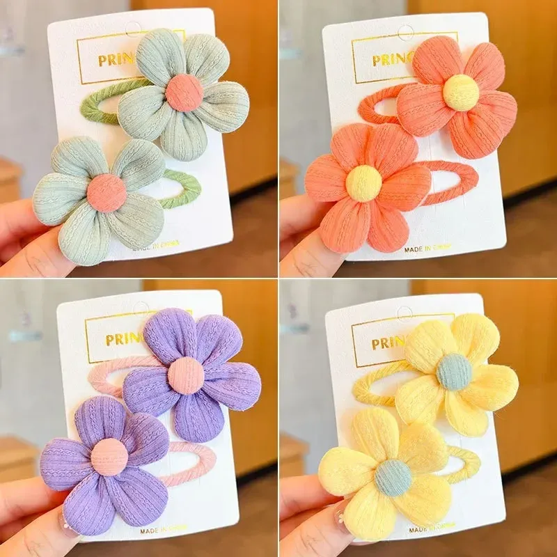 Children's Cute Fabric Flower Pair Clip Hair Accessories Girl Hairpin Temperament Clip Baby Headdress Wholesale