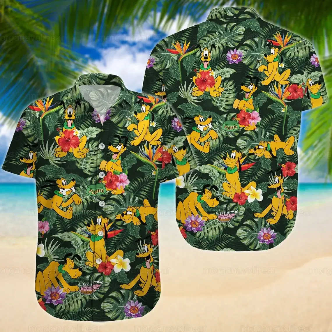 Disney Pluto Dog Hawaiian Shirts Men's Women Summer Short Sleeve Shirts Disney Hawaiian Casual Beach Harajuku Top