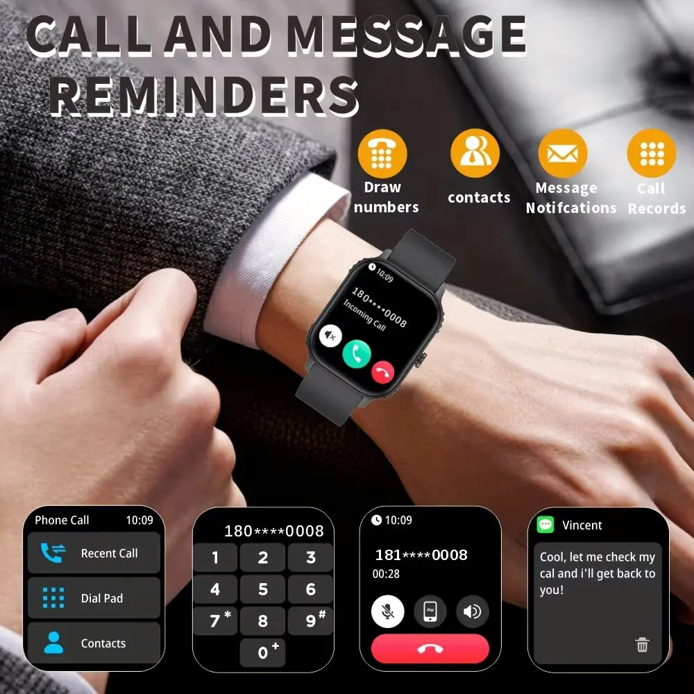 2026 1000mAh Large Battery 2026 New 2.04" HD Display Health Monitor Smart Watch Bluetooth Call IP68 Waterproof Sports Smartwatch 3