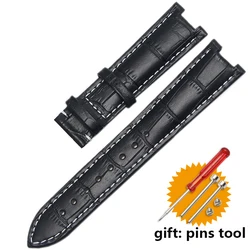 Genuine Leather Watchband with Stainless Steel Butterfly Buckle, Notched Strap Design - 22 - 13mm (Black w no clasp)