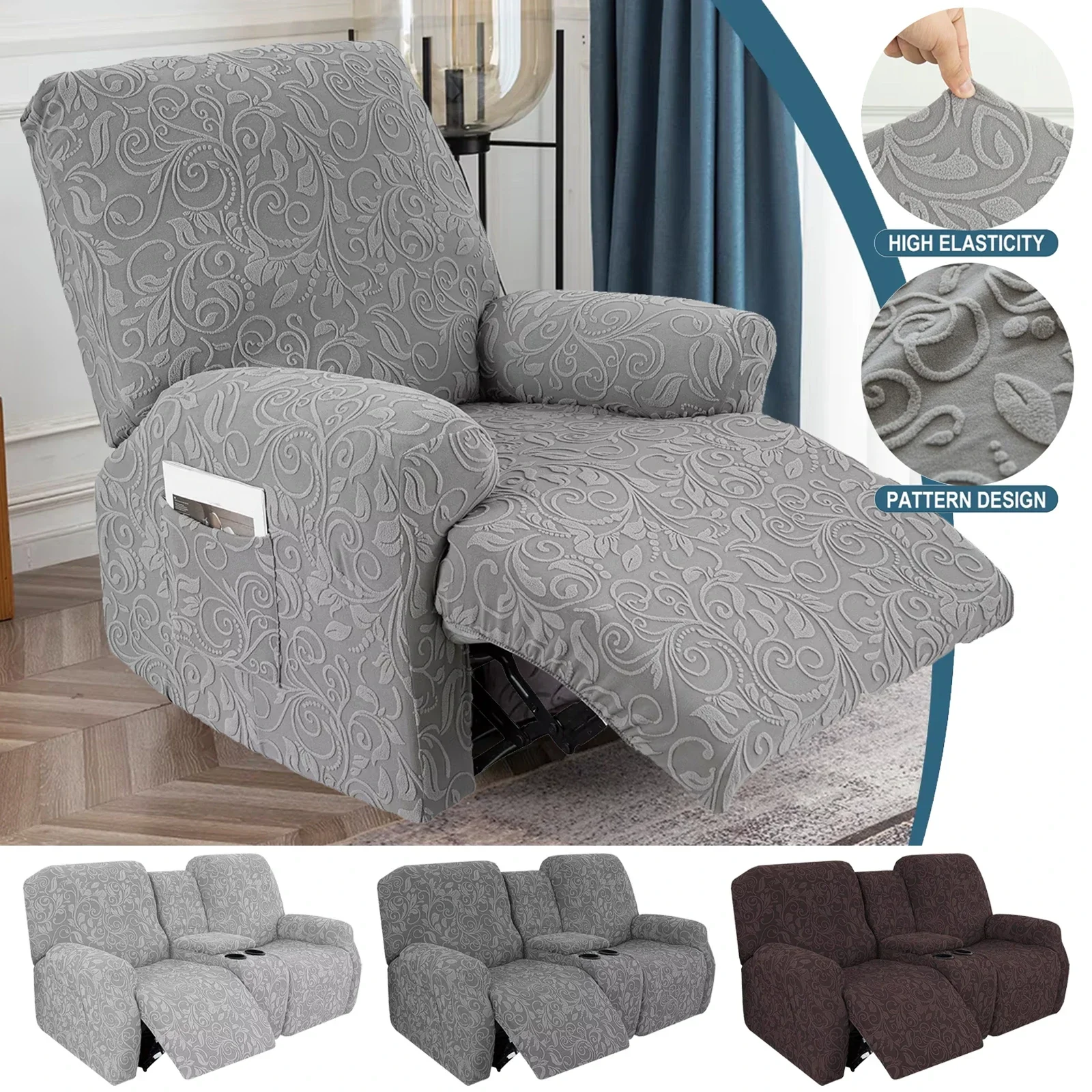 1/2 Seats Elastic Recliner Sofa Cover Printed Slipcover Chair Sofa Protector Relax Armchair Stretch Couch Covers For Living Room