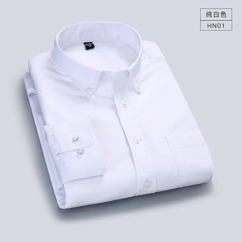 Quality 100% Cotton Oxford Shirt Men's Long Sleeve Casual Comfortable Breathable Button Pocket Men Solid Dress Shirts