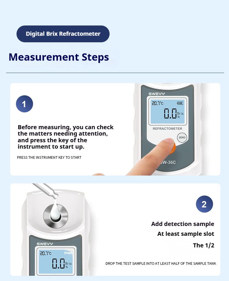 SWEVY SW36C LCD Digital Refraktometer Brix Meter Fruchtsaft Getränke ATC Zuckergehalt Messgerät 0-36% Saccharometer – Detail 9