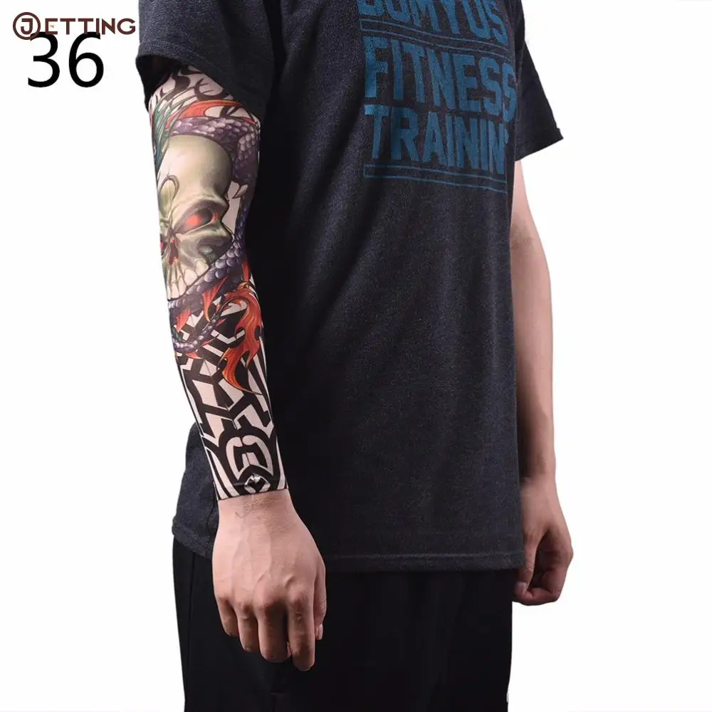 Elastic Tattoo Sleeves Nylon Arm Warmer Stockings Temporary Tattoo Sleeves Sport Skins Sun Protective Men Seamless Fake sun protection arm sleeves
