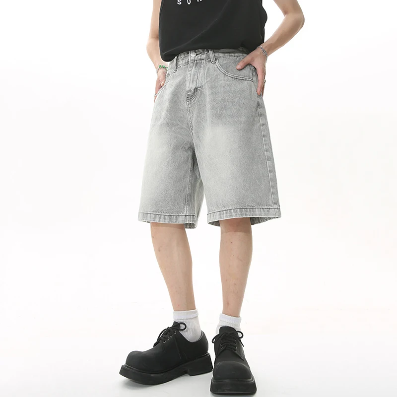 Summer Men's Casual Jeans Shorts Loose Mid High Waist Knee Length Denim Shorts