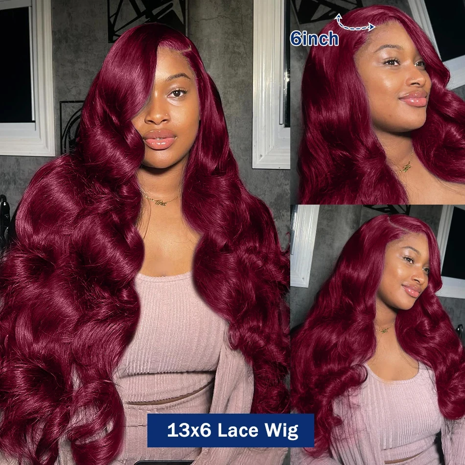 99J Burgundy 13X6 Hd Lace Frontal Human Hair Wig Colored Body Wave 13X6 Hd Lace Frontal Wig 13X4 Red Lace Front Human Hair Wigs