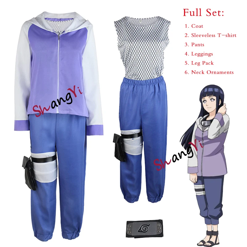 

Anime Cosplays Clothes Ninja Hyuga Hinata Cosplay Costume Halloween Costumes For Women Hoodie T Shirt Pants Leg Bag Headband Set