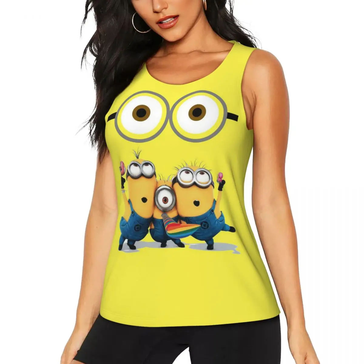 Minions Animes Workout Tank Tops Women Quick Dry Sleeveless Yoga Shirt