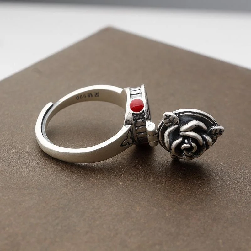 Retro Silver Ring Openable Goth styles Ring with box Rose Vintage Finger Jewelry for women mens finger ring,silver ring,opening ring