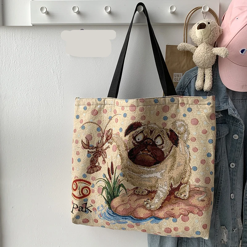 Bedrukte canvas tas in Europese en Amerikaanse stijl Ins Draagbare mama-draagtas met grote capaciteit Schattig Eén-schouder werkklasse woon-werktas voor dames_voghion.com