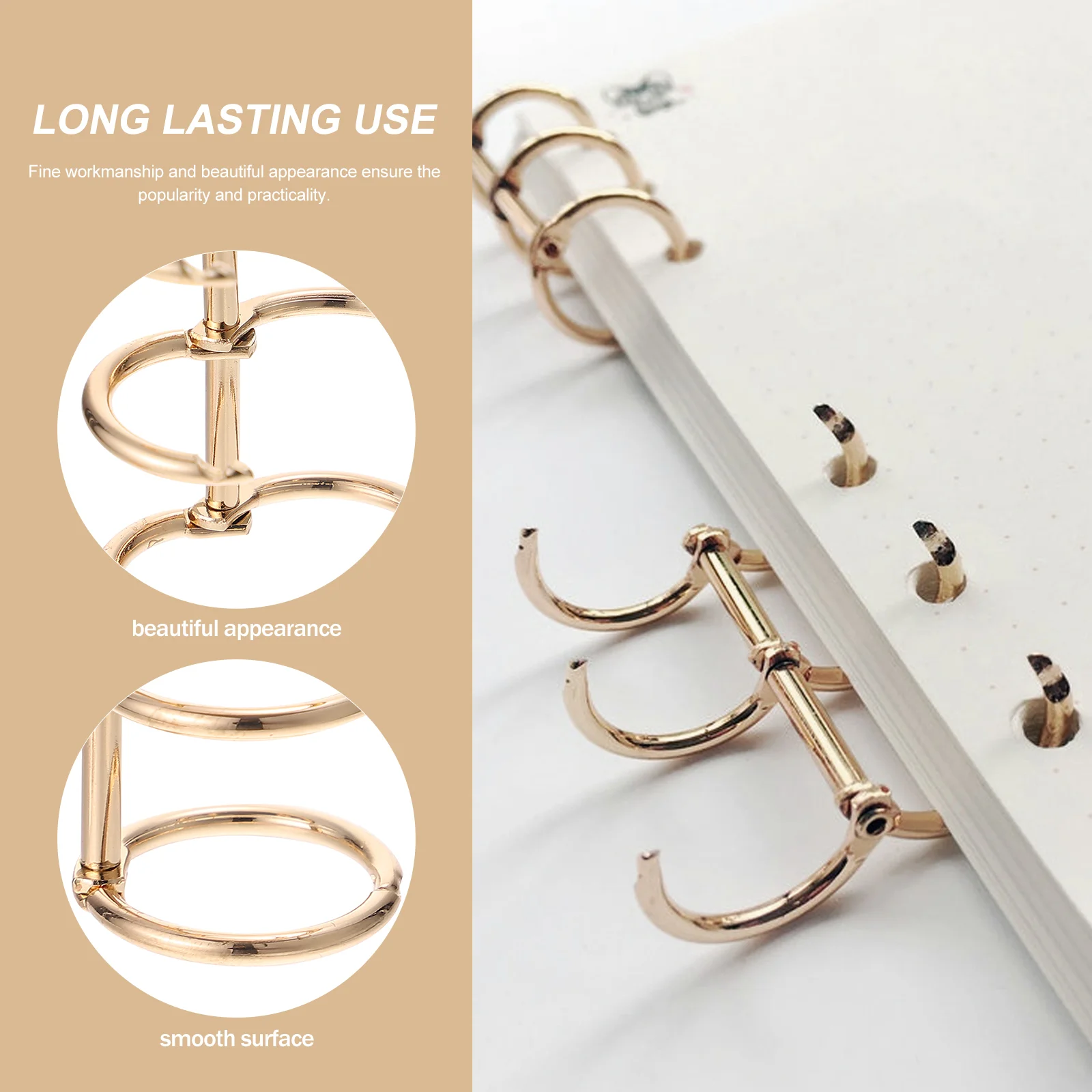 6 Pcs Golden Metal Binder Rings Folder Books Paper Ring Office Supplies Loose Leaf Note Pad Clamp Three Hole Book Ring