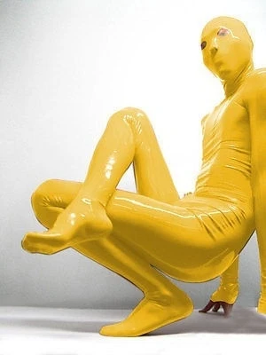 

Latex Rubber Gummi Ganzanzug Catsuit Mask Gloves Bodysuit Yellow Size XS~XXL