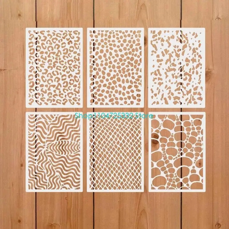 P5EA 재사용 가능한 레오파드 스킨 스텐실 DIY 아트 동물 프린트 베이킹 드로잉 템플릿 목재 가구 패브릭 캔버스 의류 12PC