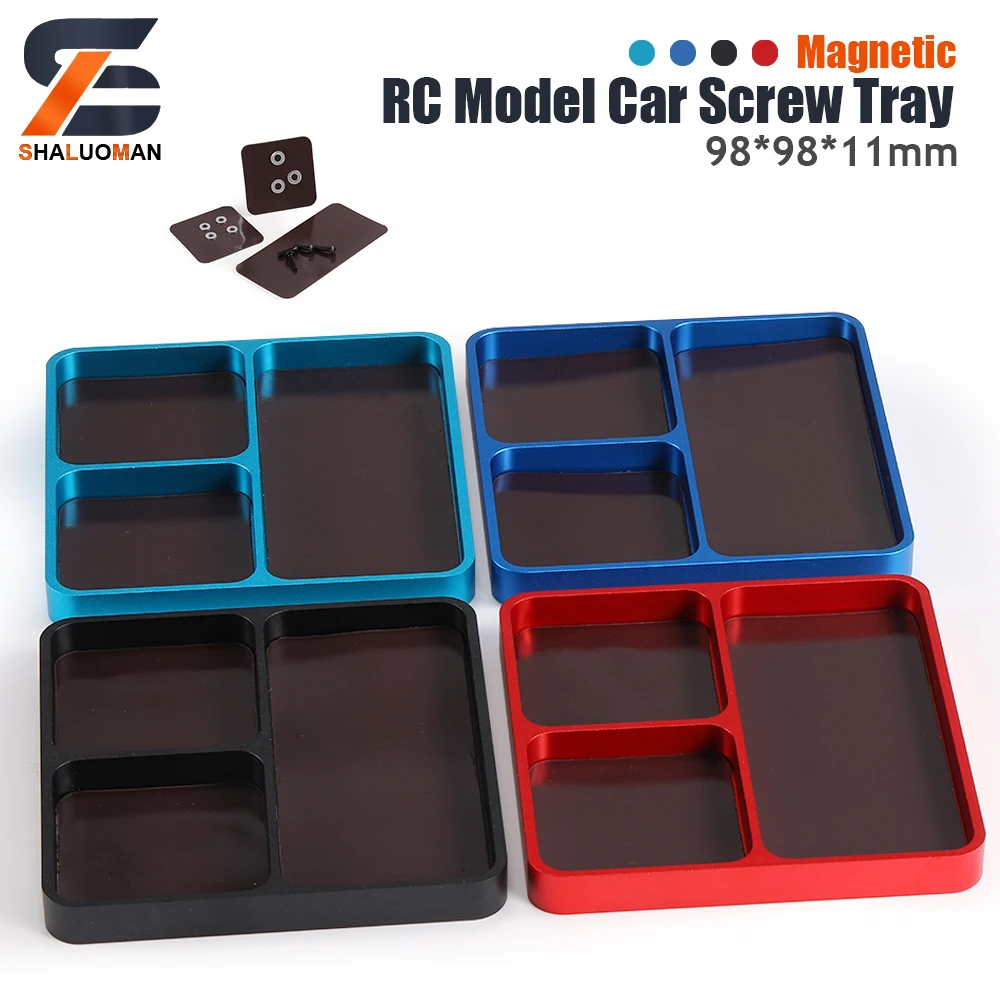 

Shaluoman 98x98x11mm Aluminium Screw Tray With Magnetic 3 Grid Parts Storage Repair Tools Tray for RC Car Rc Boat Drone Model