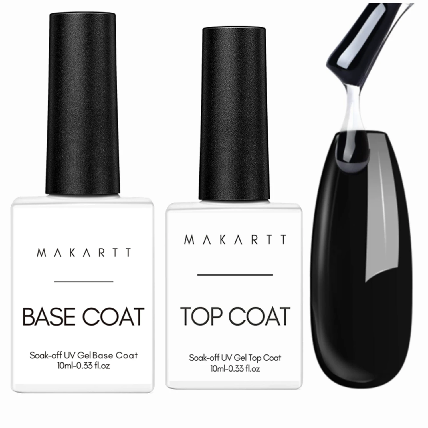 Makartt No Wipe Base and Top Coat Kit 2pcs 10ml Soak Off Nail Gel Base Top Coat Polish Manicure Pedicure Set nail gel gel polish base and top coat