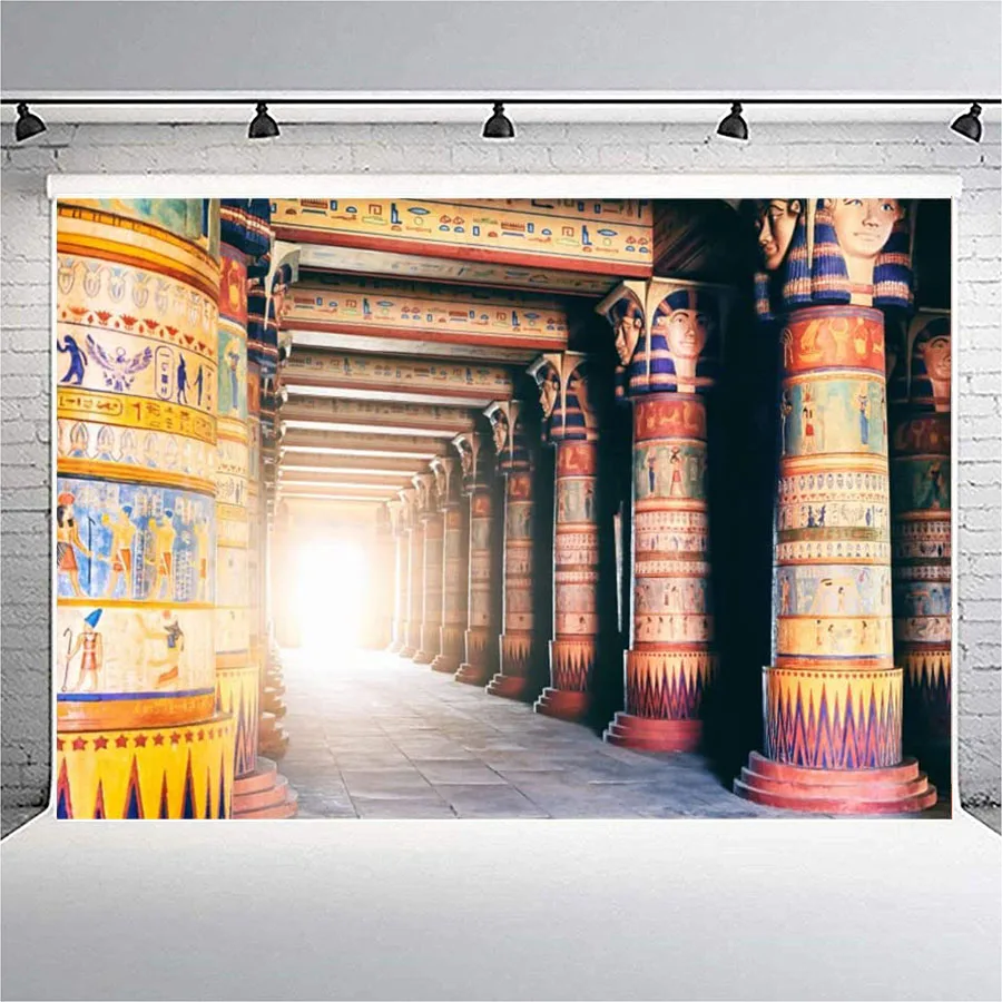 7x5FT Egyptian Stone Pillar Art Color Wall Backdrop Ancient Egyptian Writing Drawing Mural Photography Background Majestic Scene