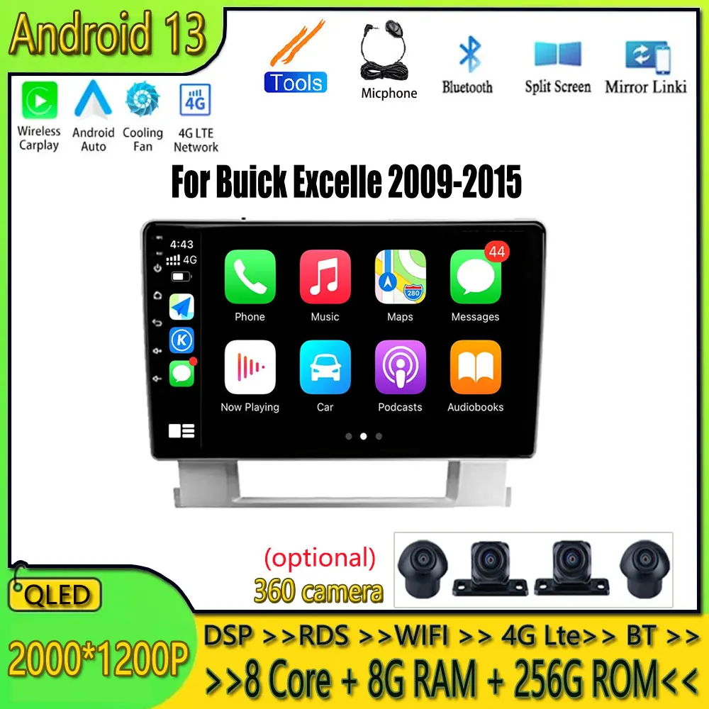 

9inch Android 13 Auto Wireless Carplay For Buick Excelle 2009-2015 Car Radio Player Navigation GPS Multimedia DSP WIFI 4G BT