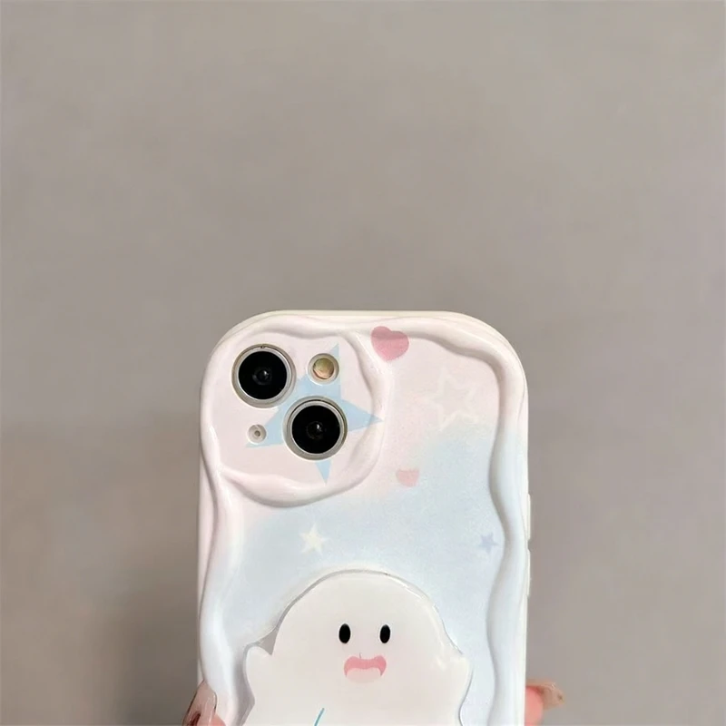 White Ghost Stand Holder Wave TPU Soft Phone Case