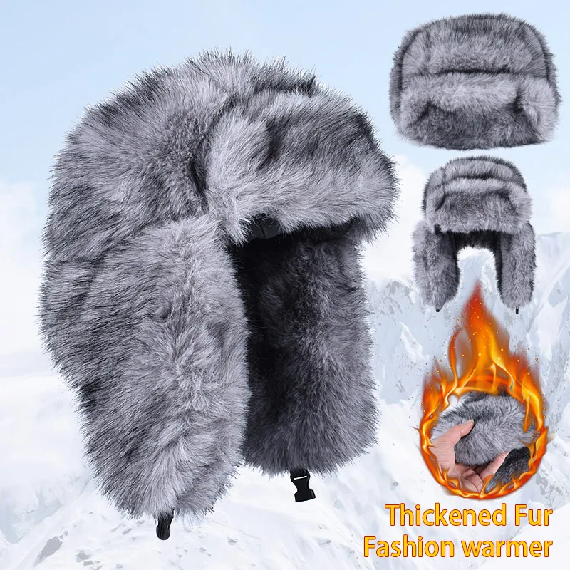 Russian Faux Fur Hat Women Ushanka Autumn Winter Warm Snow Bomber Cap Stylish Plush Furry Earflap Trapper Hats fur hat winter hat