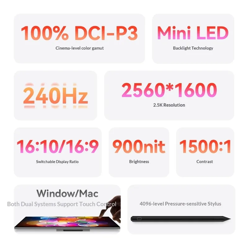 이홈웨이 휴대용 모니터 2.5K240Hz 미니LED 브러시 스위치2 컴퓨터 사무실 화면에 직접 연결