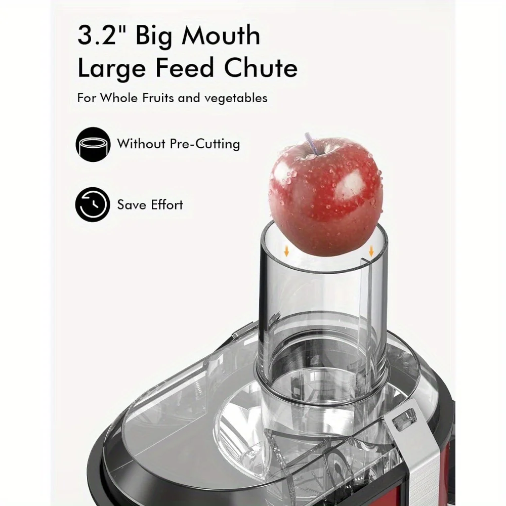 High-Power Hervigour Juicer Machine, Large 3.2" Feed Chute, Quick Juice Extractor for Whole Fruits & Veggies, 3-Speed Settings, 3