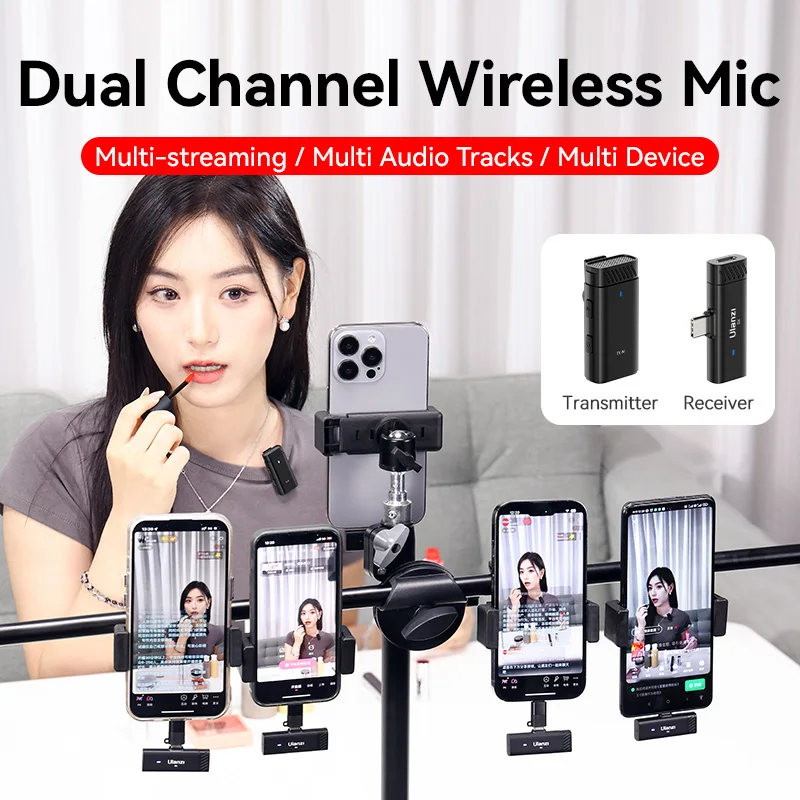 Ulanzi HM2301 Dual Channel Wireless Microphone 48kHz High-quality Sound for Smartphone Photograph Livestreaming Vlog Accessories