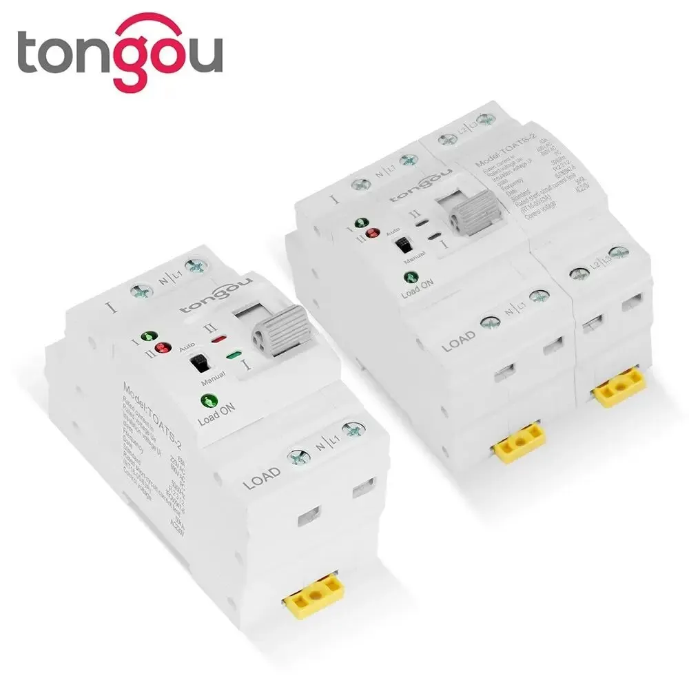 TONGOU Din Rail 2P 4P ATS Dual Power Automatic Transfer Switch Electrical Selector Switches Uninterrupted Power 110V 220V 63A