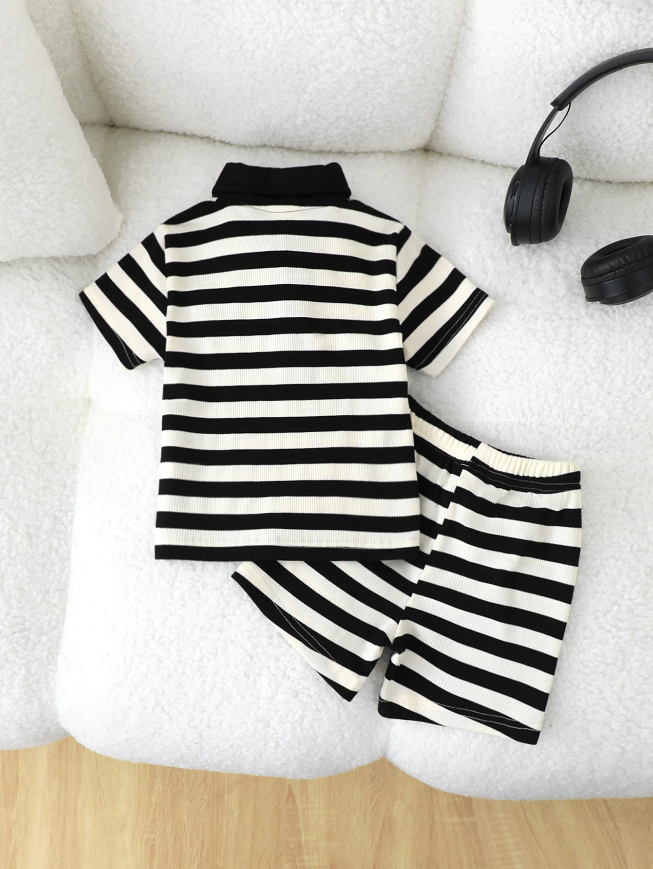 0-3Y Summer male baby 2PCS little bear decoration fashion set lapel striped short sleeved top+casual shorts children's clothing 2