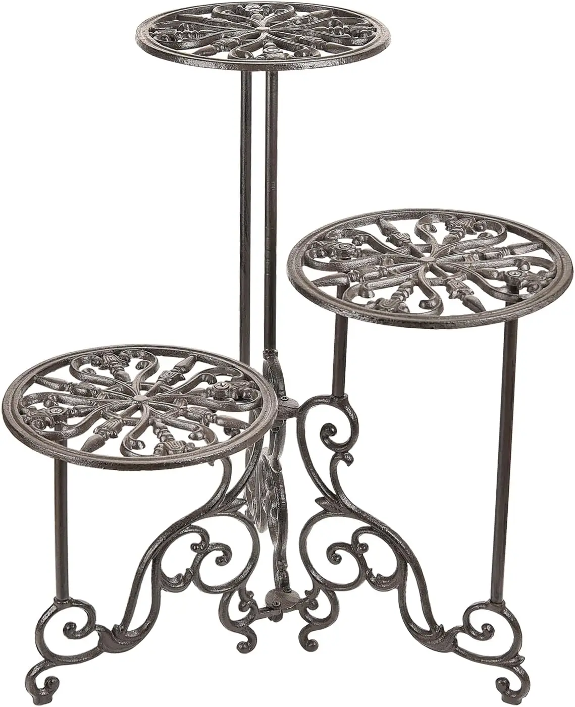 Heavy Duty Cast Iron Plant stand, 3 Tier Foldable Metal Plant Shelf, 24in Tall Vintage Flower Pot Holder Indoor Outdoor Tiered P