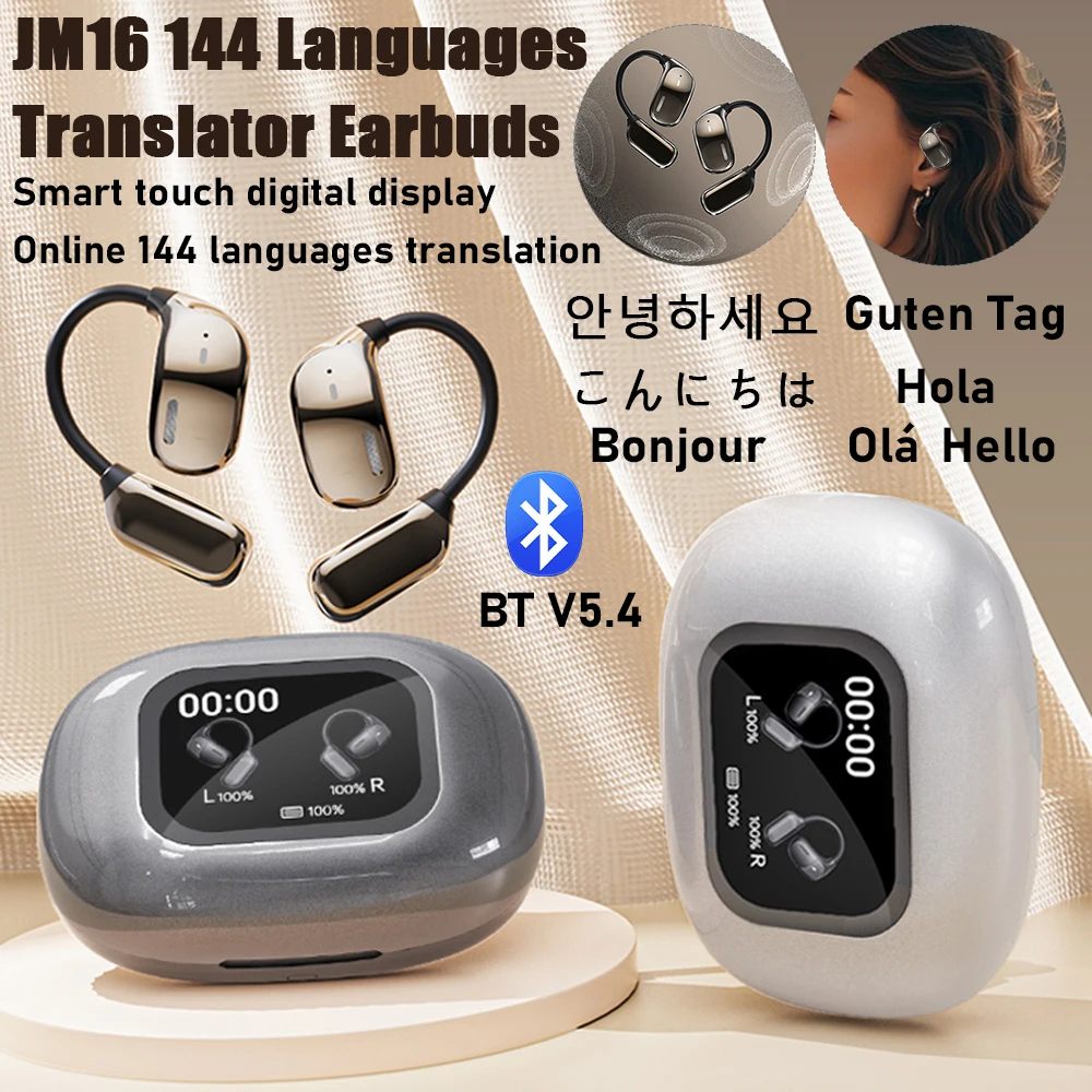 JM16 AI Translators Headphones Bluetooth5.4 Real Time Translation Earbuds 144 Languages Translation Earphone For Travel Business