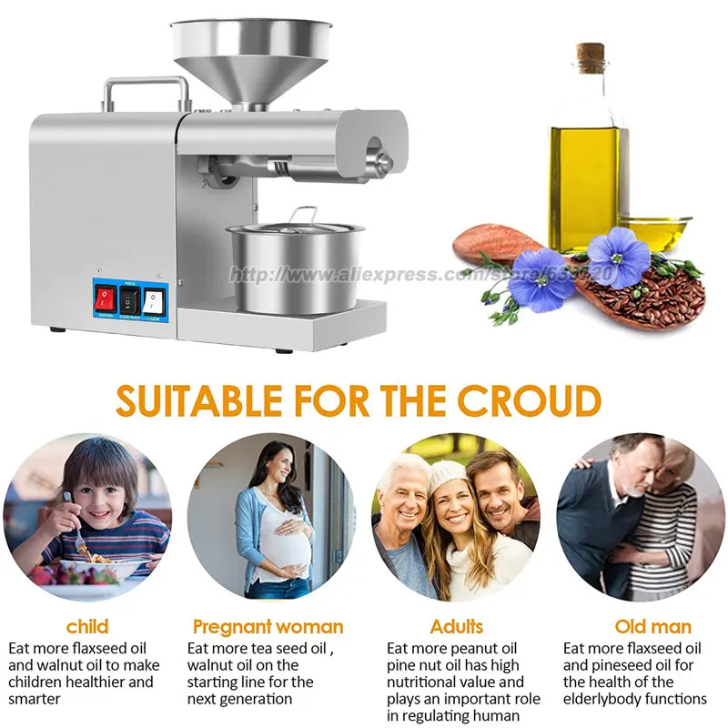 Cold/Hot Oil Expeller for Commercial Home Use Stainless Steel Electric Oil Press for Nuts Walnut Linseed Almond Rapeseed Sesame 4