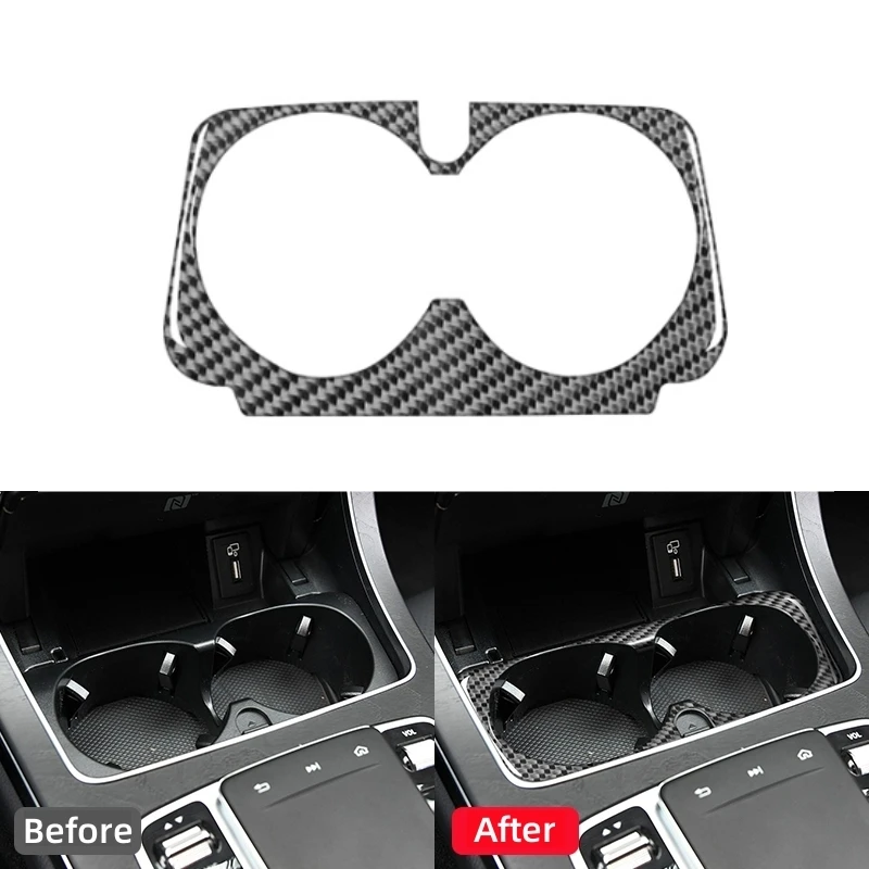 

For Mercedes Benz W205 C180 C200 C300 C GLC Class Carbon Fiber Auto Center Console Cup Holder Trim Frame Sticker Car Accessories