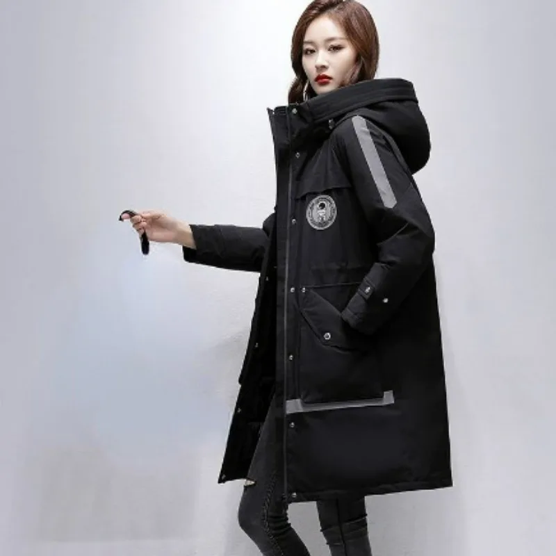 2023 New Women Down Jacket Winter Coat Female Warm Thick Parkas Loose Large Size Outwear Mid Length Version Hooded Overcoat