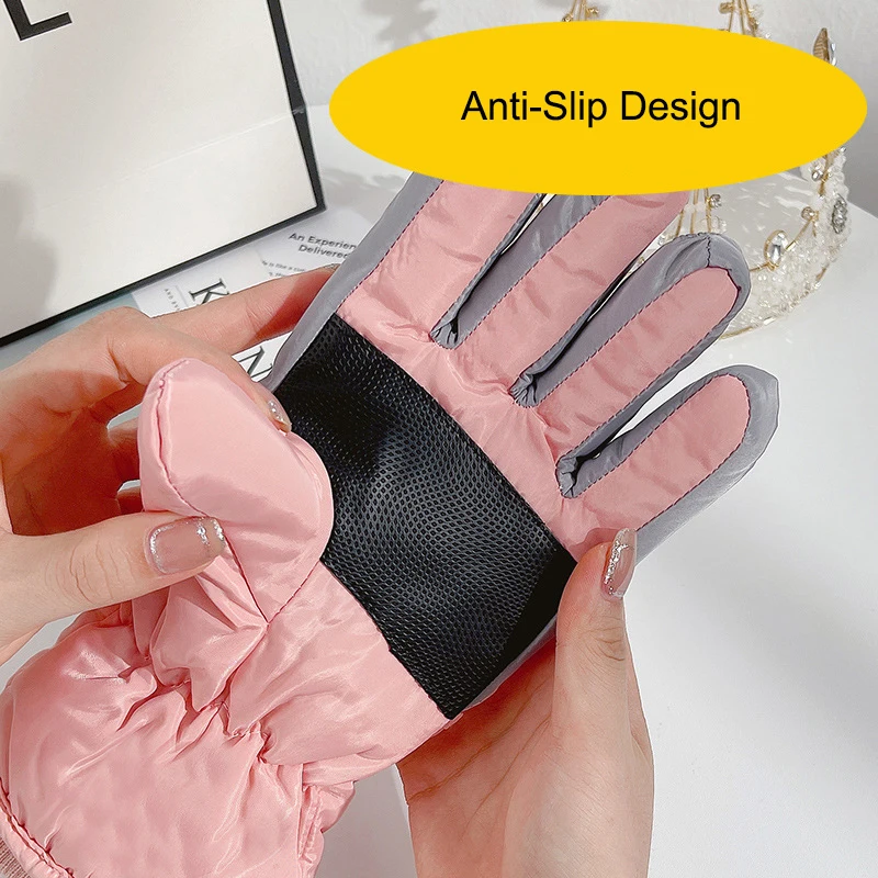 6-12Y Children Ski Gloves Kids Winter Snowboard Snow Warm Glove Boys Girl Waterproof Thicken Mittens Keep Finger Warm cartoon 3