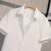 Turn Down Collar Summer Shirts For Men Short Sleeve Lightweight Thin Casual Shirts Striped Design Korean Style Tops Cool 2