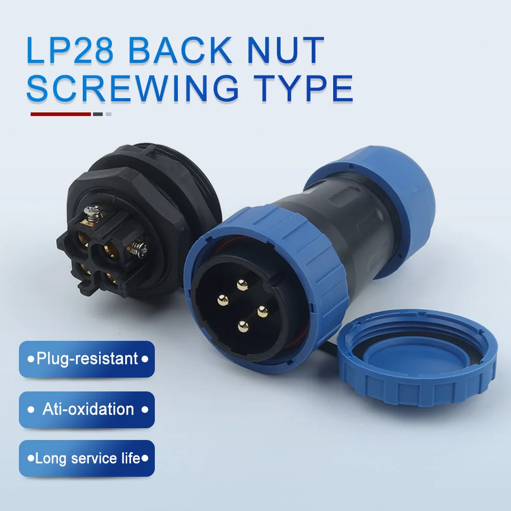 LP28/SP28 IP68 Wasserdichter hinterer Mutteranschluss 2/3/4 Pin Schrauben Verbindungssteckdose Elektrischer Draht Kabel Luftfahrtanschlüsse