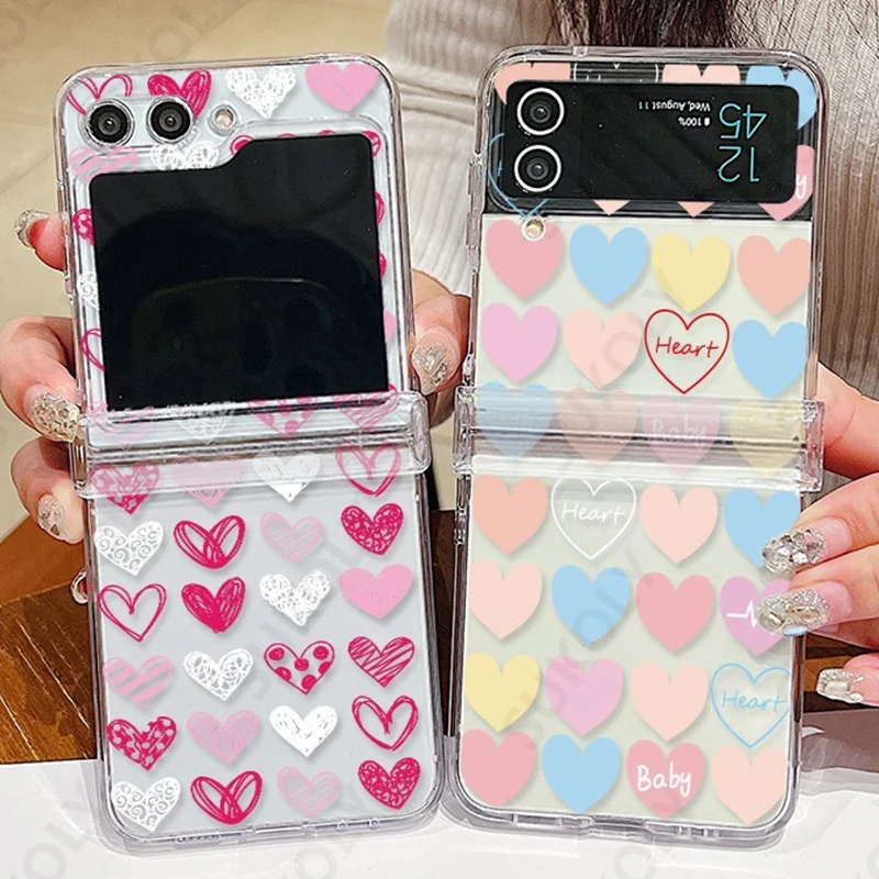 Love Heart Pattern Transparent Hard PC Folding Back Cover for Samsung Galaxy Z Flip Series