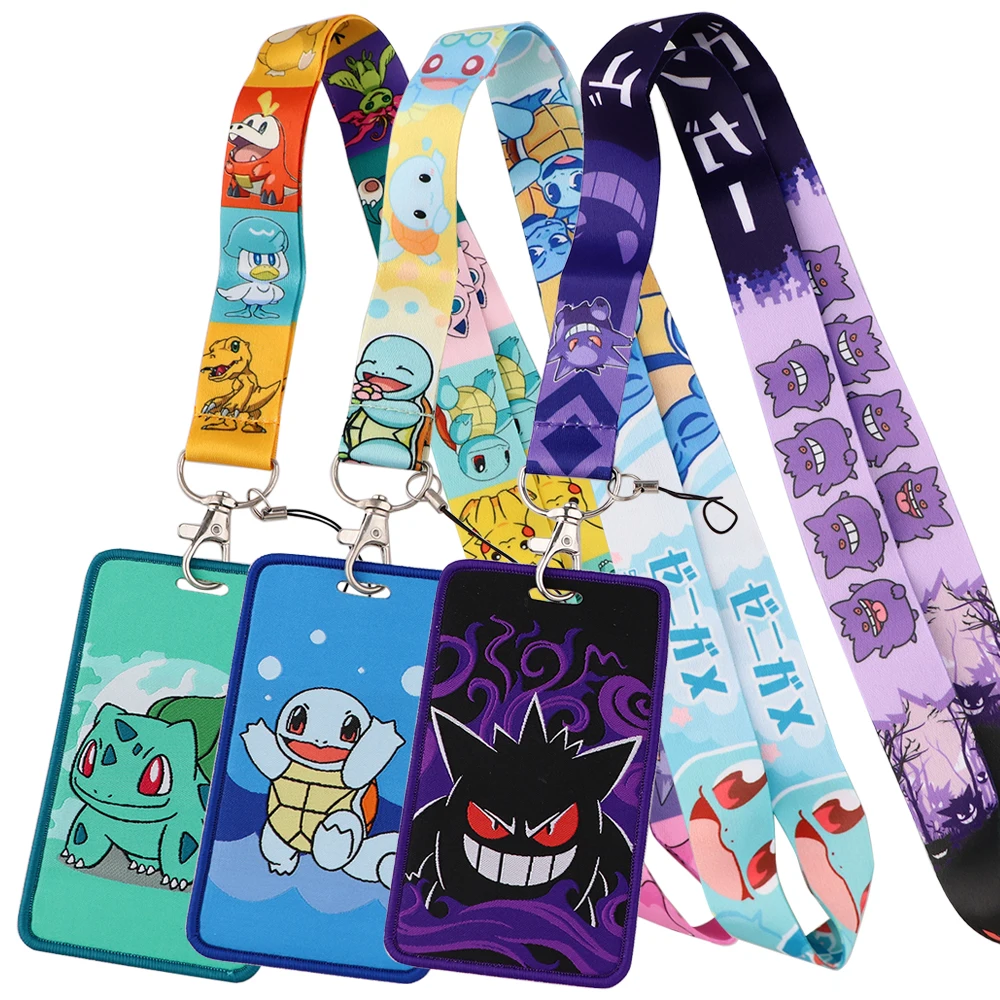 

Wholesale Gengar Anime Characters Card Holder Lanyards Keychain Embroidery ID Credit Bus Card Cover Hang Rope Lariat Lanyard