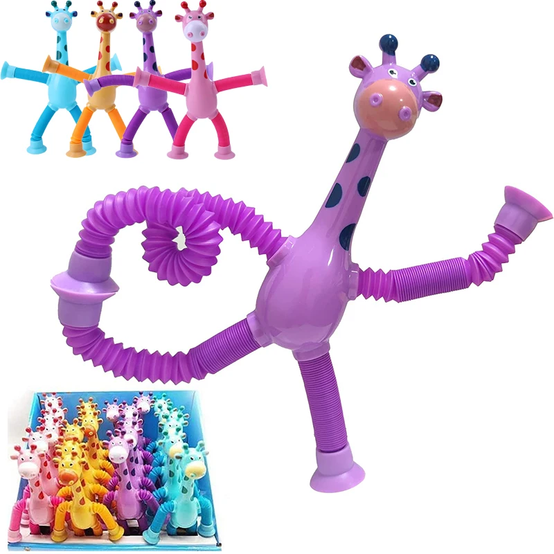 Children Suction Cup Giraffe Toys Pop Tubes Stress Relief Telescopic