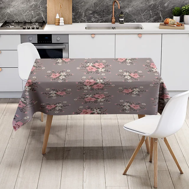 Modern Grey Floral Tablecloth 6