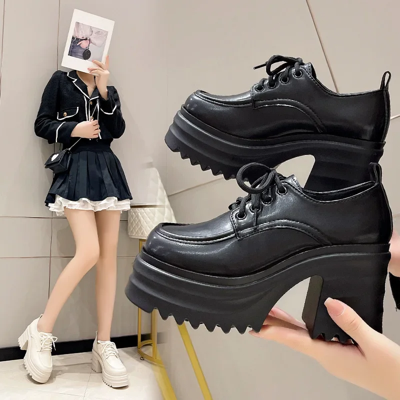 Gothic Chunky High Heels Loafers for Woman New Leather Platform Loafers Female Solid Color Thick Heeled Lolita Shoes 2024 3