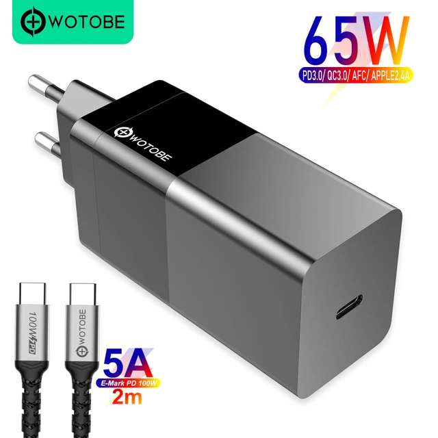 Mini chargeur mural GaN rapide 65W, USB C PD 65W QC3.0, pour