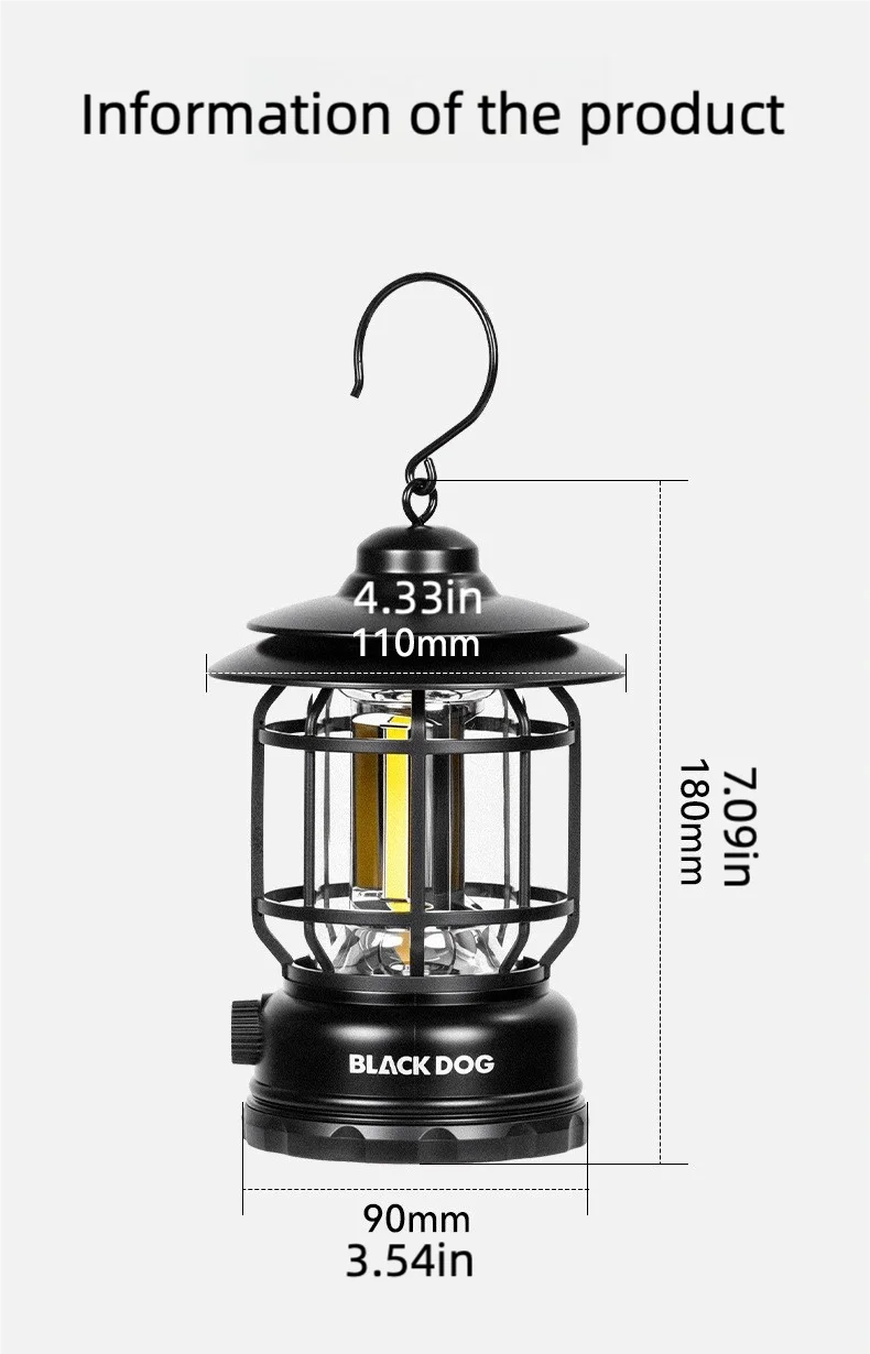 Blackdog Outdoor Vintage Camping Laterne wiederaufladbar langlebig tragbares Licht Camping Zelt Ambiente Licht – Detail 11