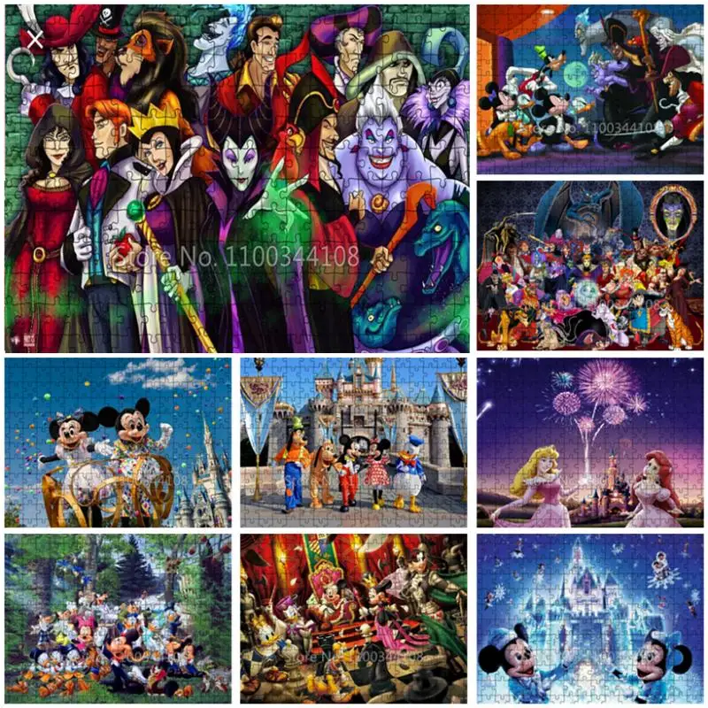 

Mickey Mouse Villains Jigsaw Puzzles 300/500/1000 Pieces Disney Movie Puzzle Adult Decompression Toys Educational Games for Kids