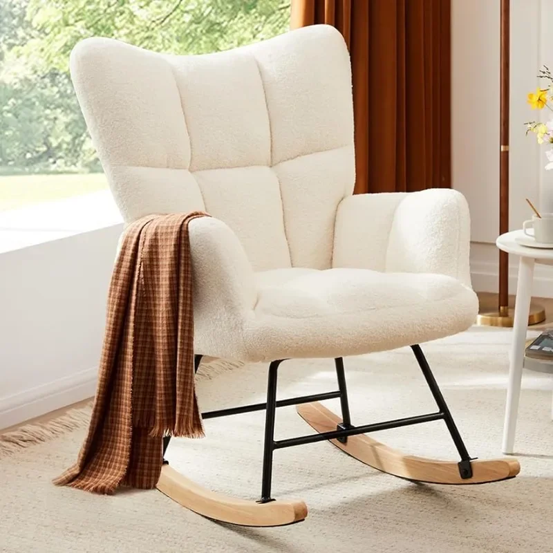 

Sweetcrispy Rocking Chair Nursery Teddy Upholstered Glider Rocker with High Backrest, Reading Chair Modern Rocking Accent Chairs