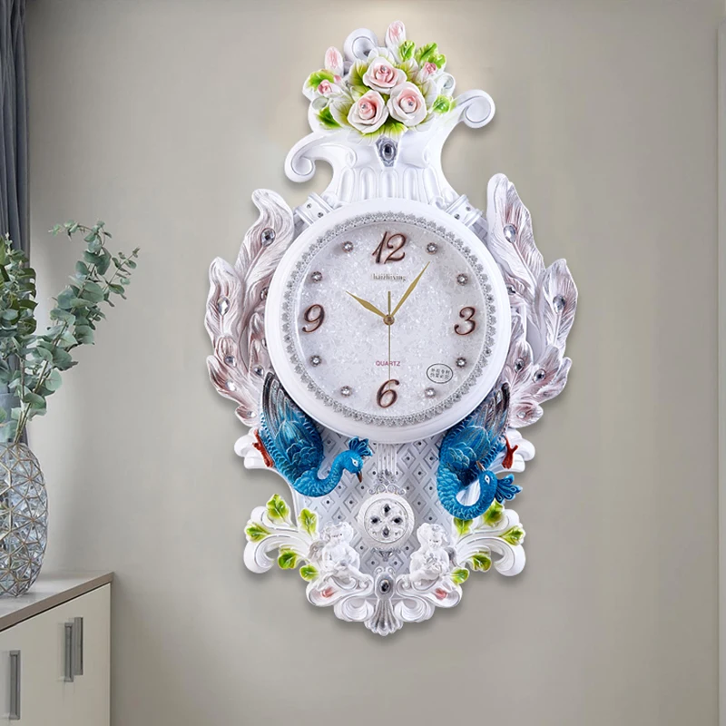 

Simple Peacock Wall Clocks Modern Living Room Design Luxury Clock Wall Interior Mechanism Korean Reloj De Pared Home Decoration