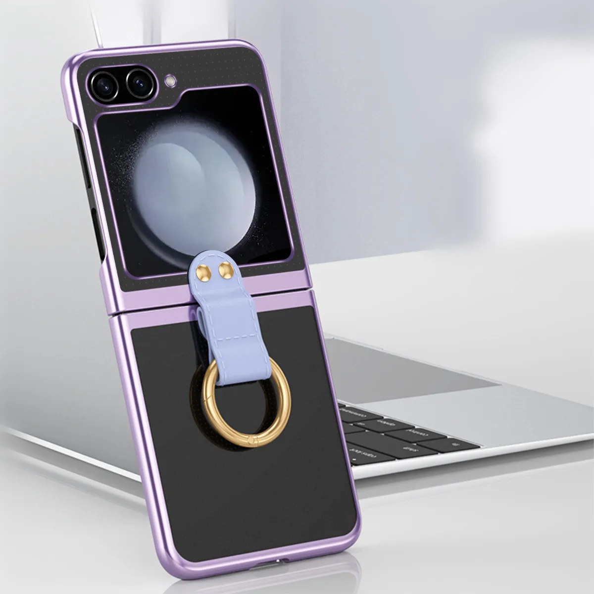 Electroplated Transparent Clear Case for Samsung Galaxy Z Flip 5 Flip5 Ring Holder Bracket Shockproof Glossy Cover Glass Film