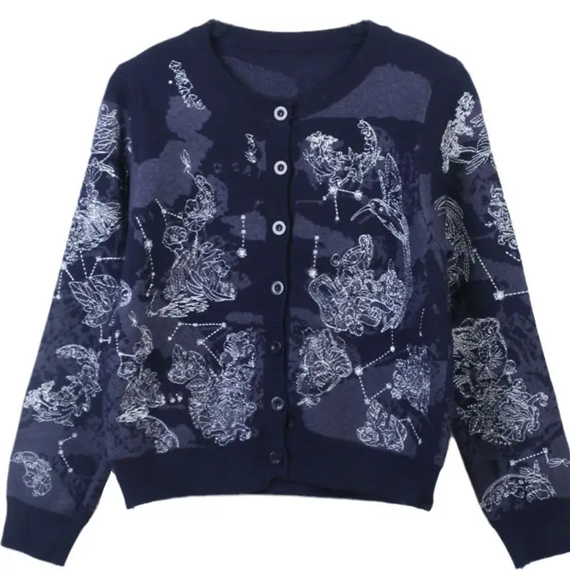 

Designer Retro Embroidered Geometric Pattern Sweater Knitted Cardigan Women's Winter New Fashionable Versatile Sweater Jacket