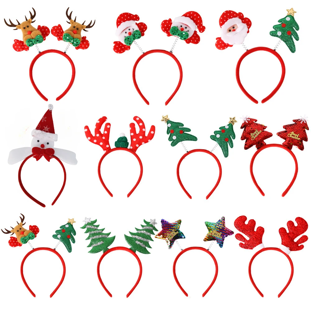 

Christmas Hair Hoop for Children Adult Elk Head Deer Horn Star Santa Claus Hat Tree Headwear Festival Party Cospalay Accessories